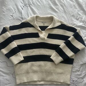 Madewell Black and Cream V-Neck Sweater